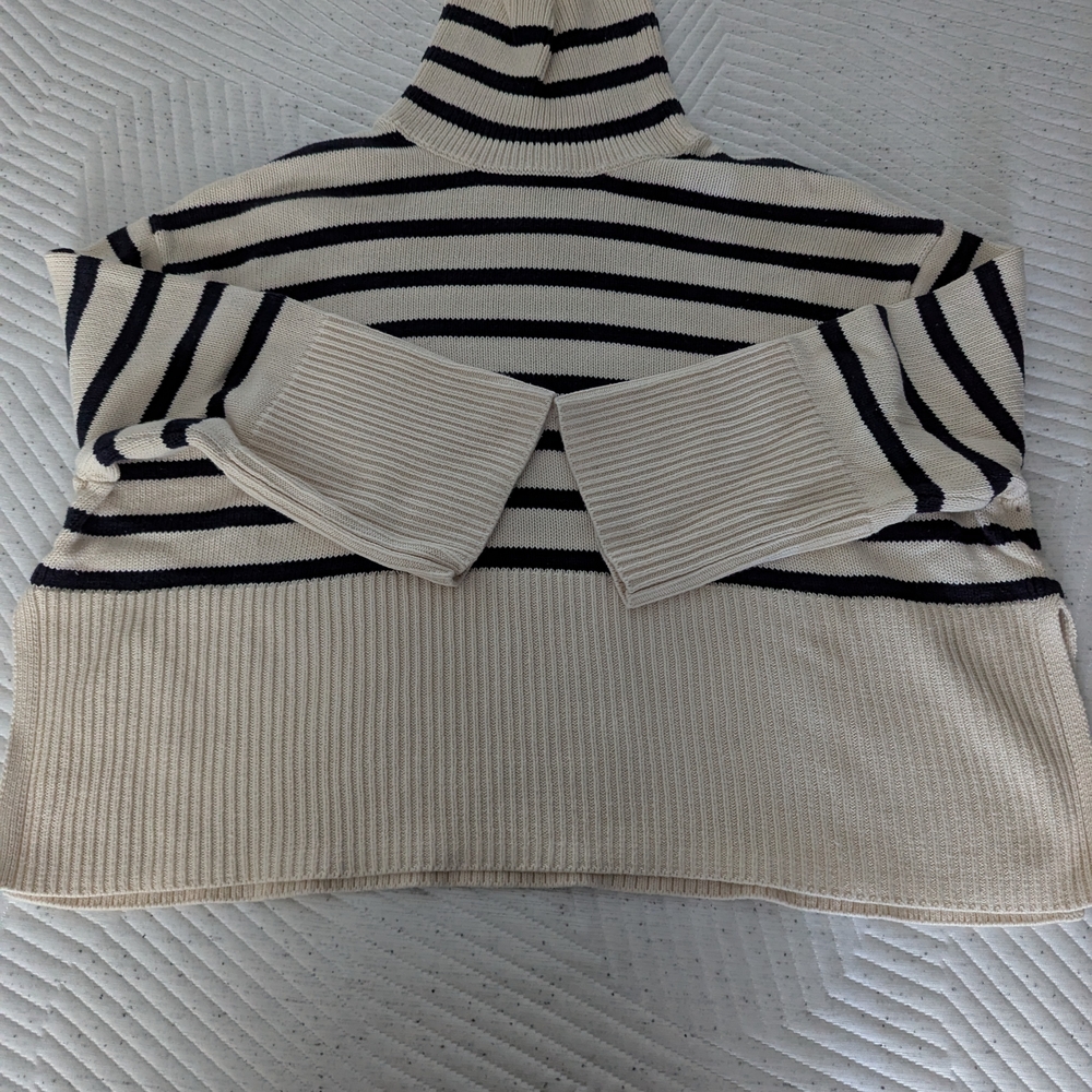Striped Turtleneck Sweater - Cream and Black